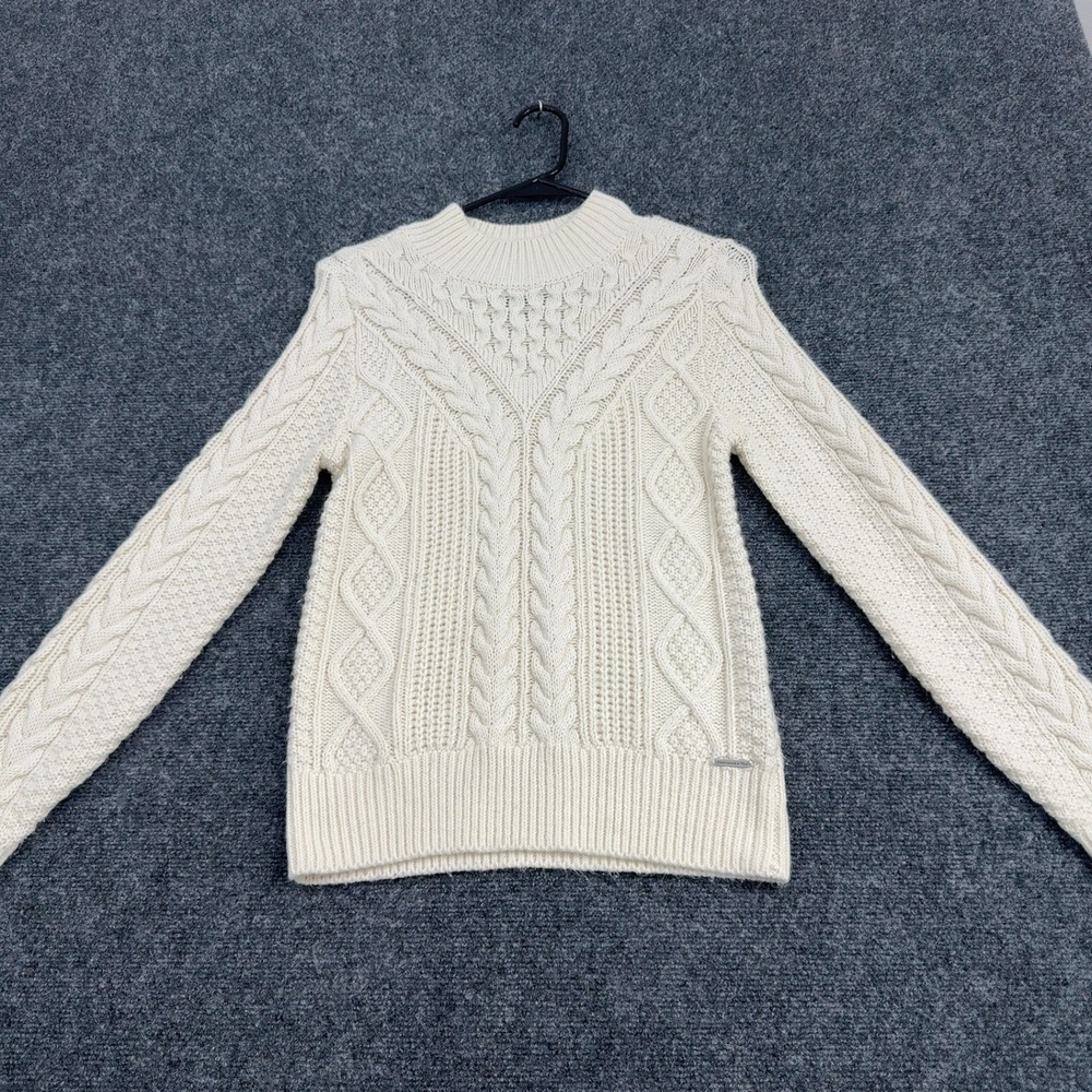 Abercrombie & Fitch Sweater Womens S Cream Cable Knit Mock Neck Classic Cozy